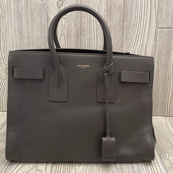 SAINT LAURENT Small Sac de Jour Bag Light Gray Leather - Picture 2 of 12